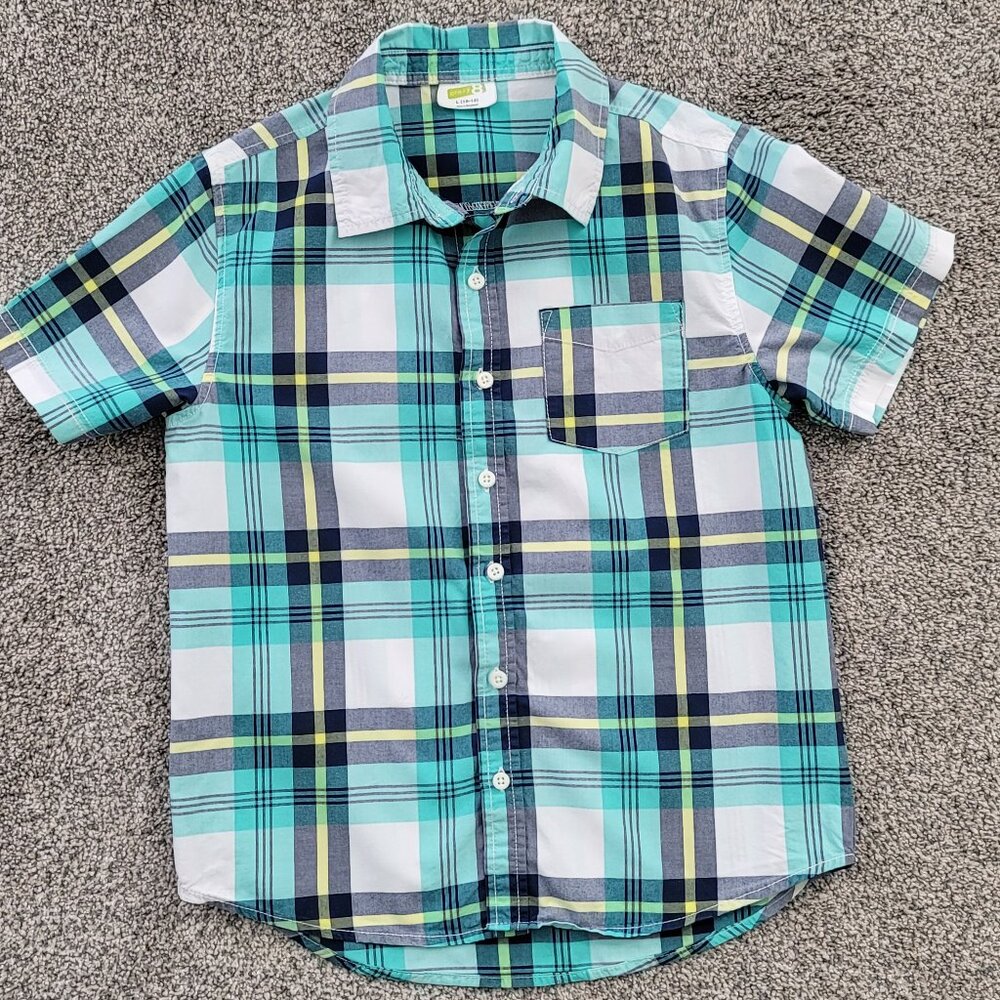 🛍️ BUNDLE ONLY***Boys Green Blue & White Plaid Crazy 8 Button down  Shirt 10-12